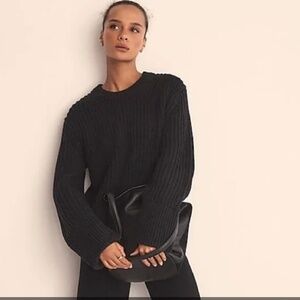 J Crew Black Heritage Cotton Fisherman Crewneck Sweater